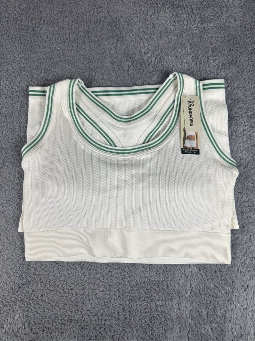 No Boundaries Womens Racerback Bralette White Green Trim Size XXL